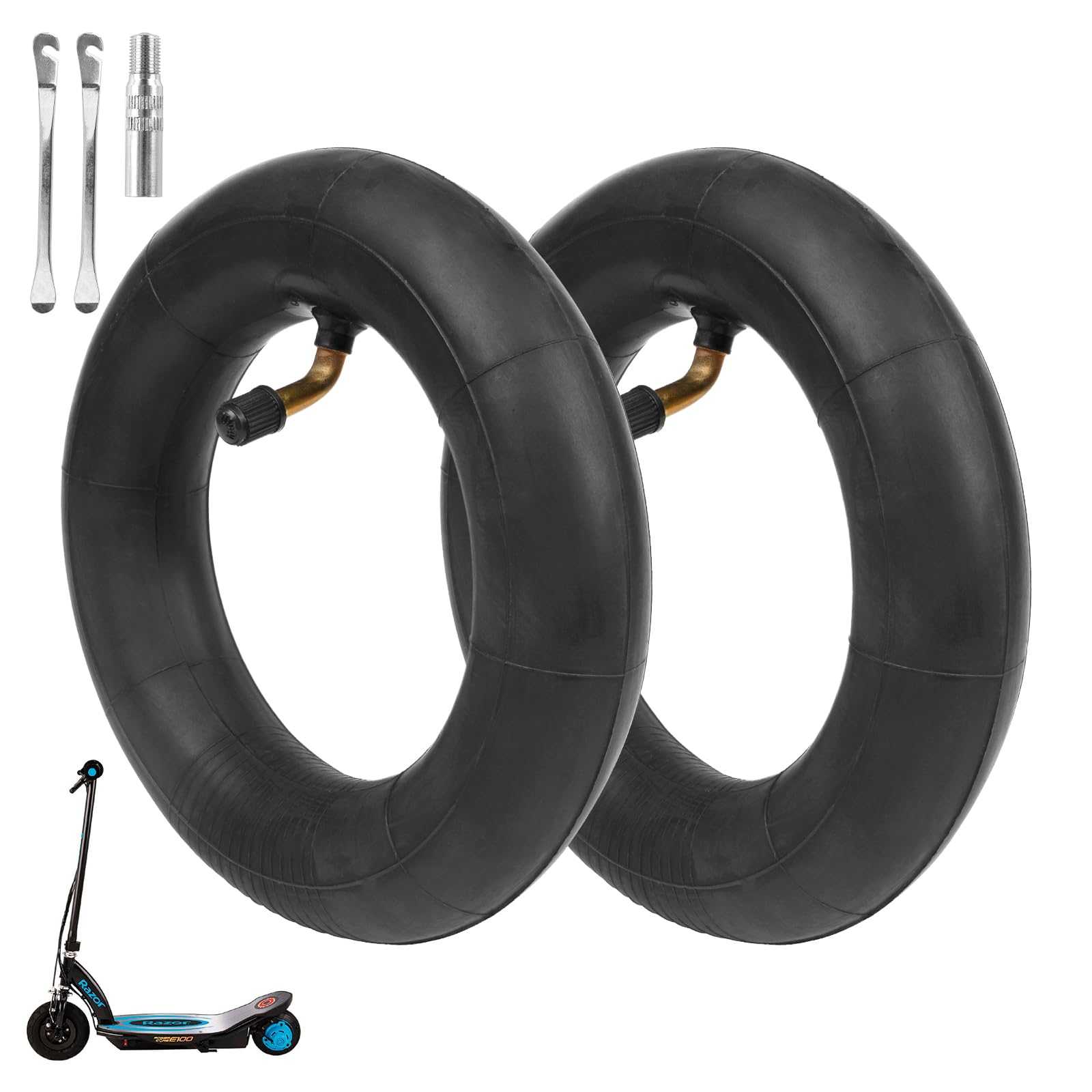 (2 Pack) 200x50 Scooter Tire Tube, 8 Inch 8’’x2’’ Tire Tube, Bend Valve, Inner Tube Scooter for Razor E100, E150, E200, Power Core Dune Buggy, ePunk, Crazy Cart, eSpark, PowerRider 360 Scooters