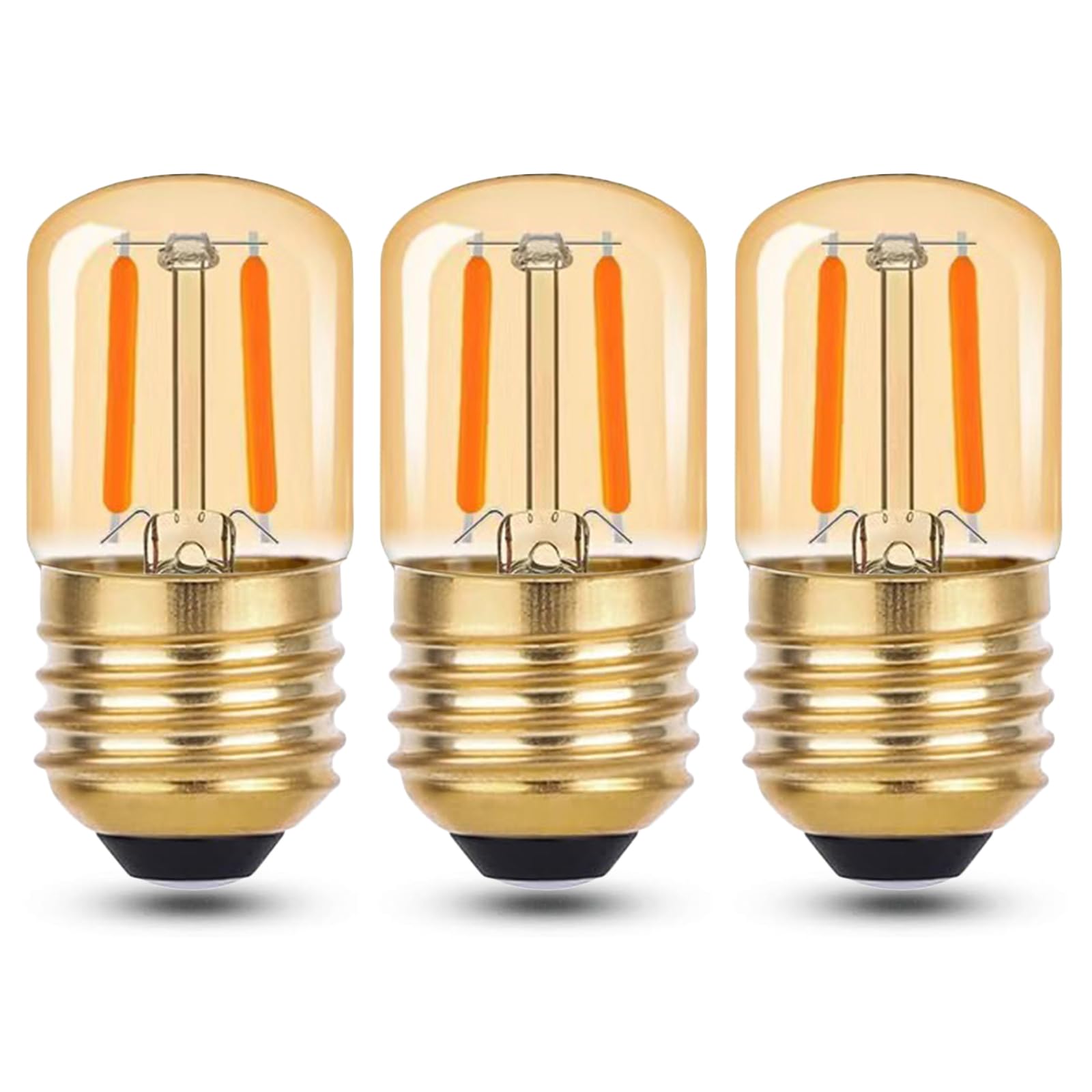 E27 LED Night Light Bulbs 1W, T28 Tubular LED Vintage Filament Bulb 10W-15W Pygmy Bulb Replacement, E27 ES Edison Screw Bulb Amber Glass Warm White 2200K, Non-Dimmable, 3-Pack