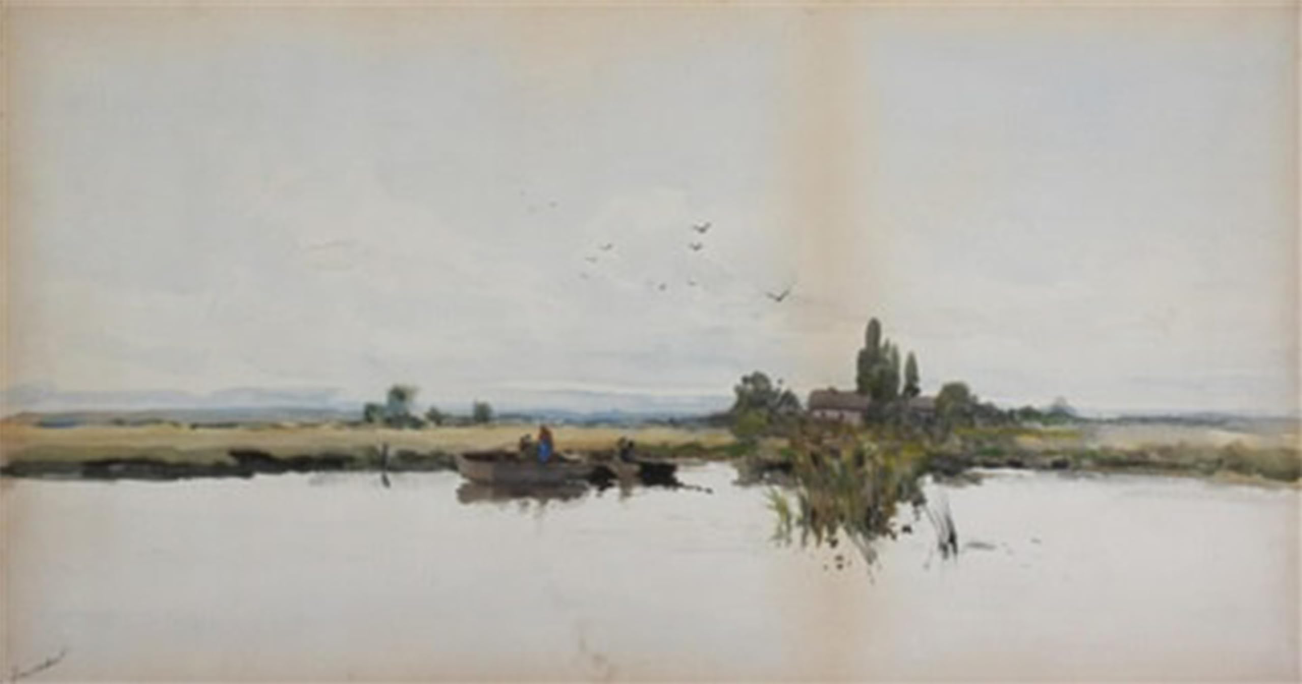 ARTXLXXBN Famous Painting Canvas Artwork Graffiti Print Panoramic Pastoral Marsh with Punts by Paul Desire Trouillebert Portrait Canvas Image for Home Decor 60x90cm