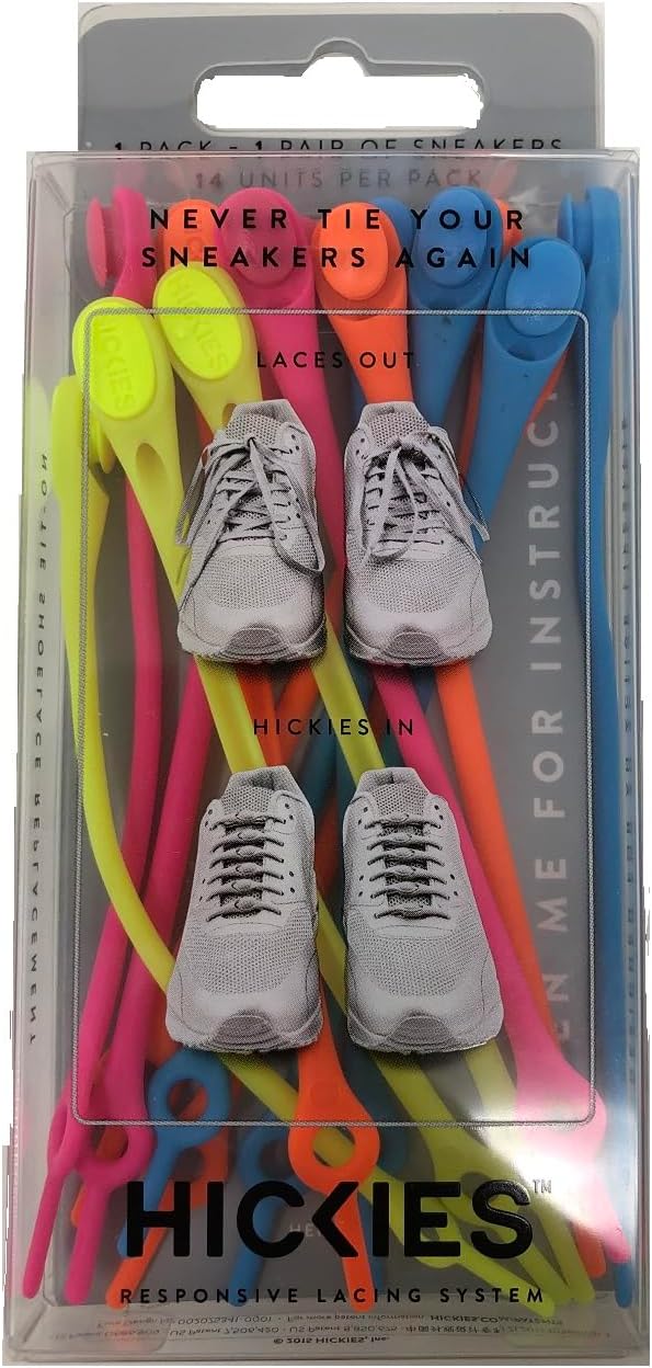 1.0 Original Unisex One Size Fits All Elastic No-Tie Shoelaces (Neon Multi)