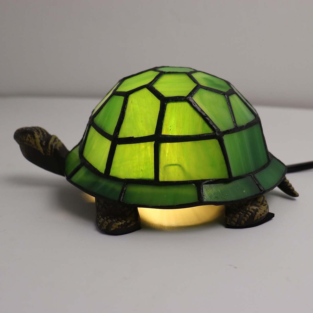 Bieye L10215 Turtle Tiffany Style Stained Glass Accent Table Lamp for Home Decor (Green)