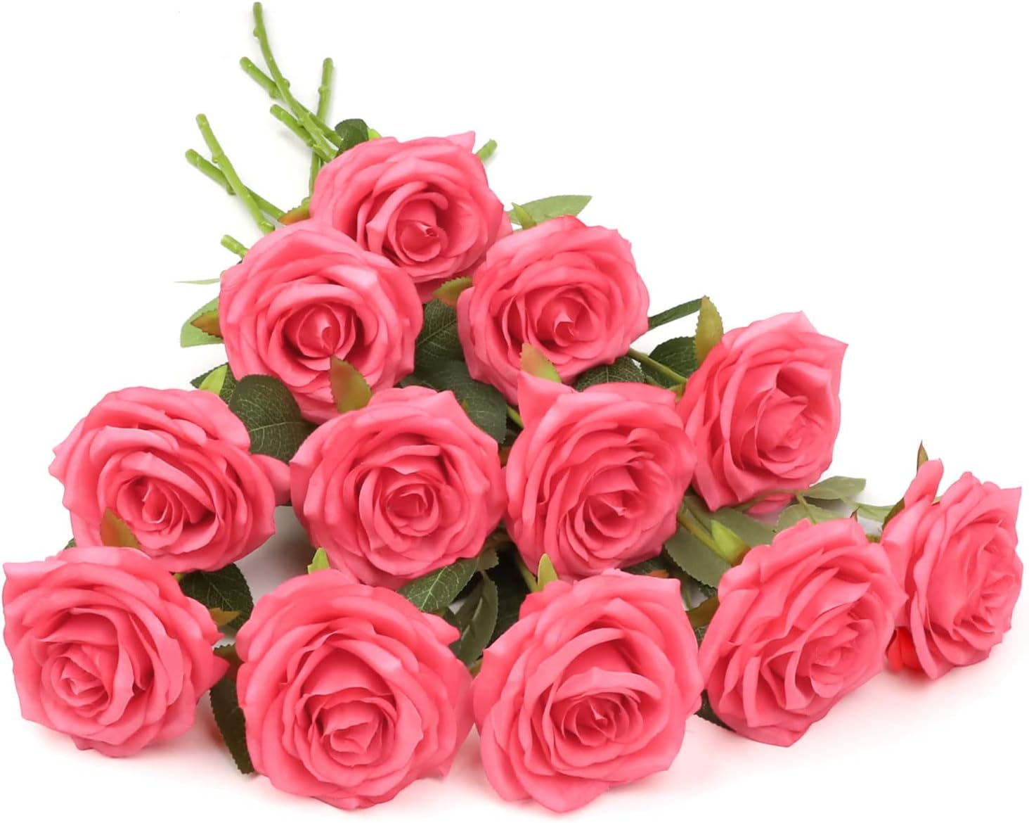 LVEFIT Artificial Rose Flower Coral Flowers Silk Flowers 12 pcs with Long Stem Silk Roses Bouquet for Wedding Bridal Shower Party Home Decoration