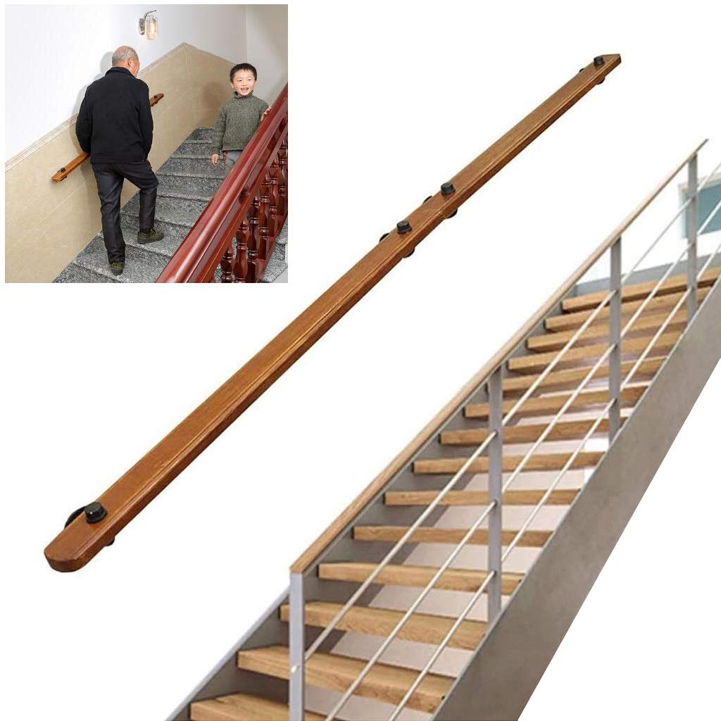 Rampe d'escalier antidérapante en bois avec kit de fixation complet pour mur