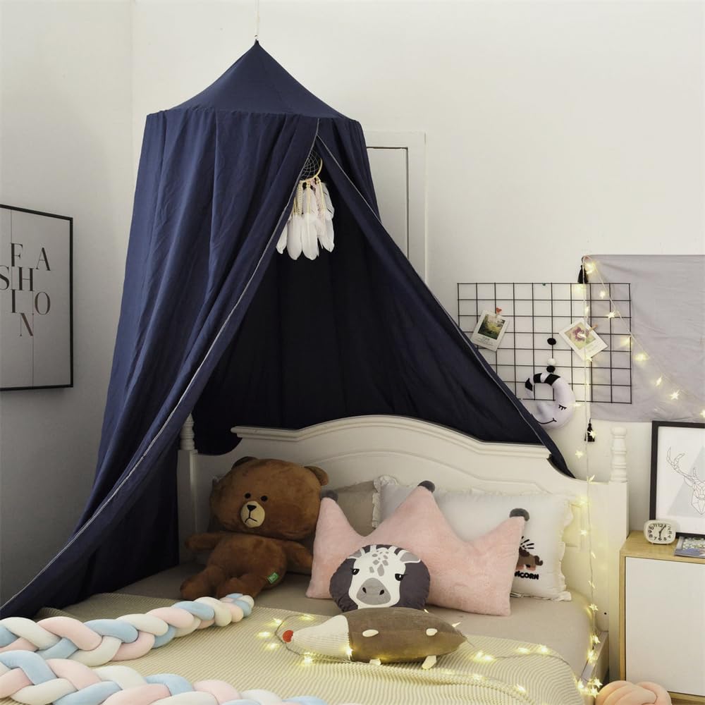Surwin Bed Canopy for Children Navy Blue Kids Round Dome Bed Canopy Mosquito Net Protection Canopy Bedroom Nursery Decoration Hanging Curtain Net Reading Corner Princess Play Tent for Baby Girls - Image 3