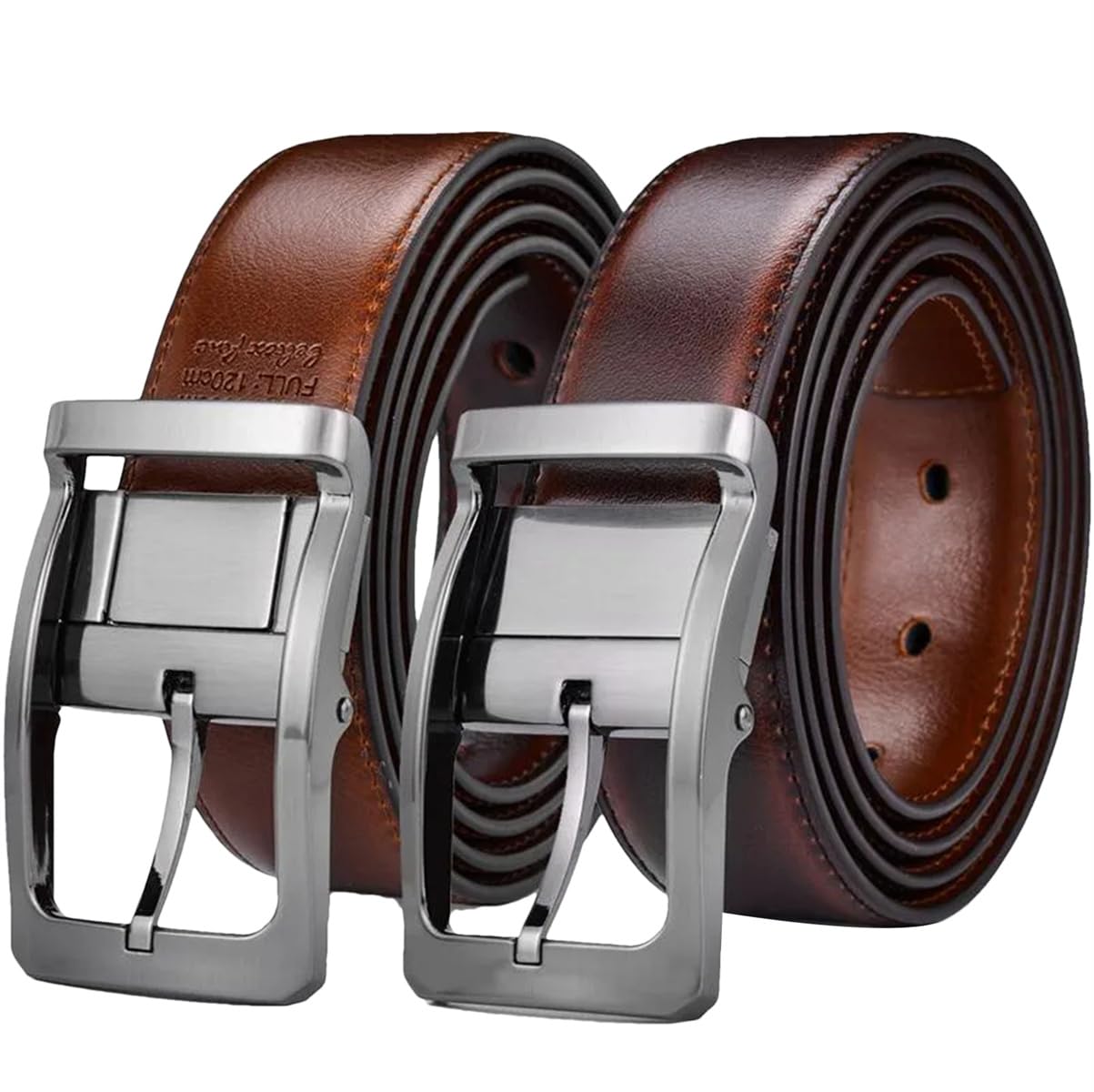 1 Uds. Cinturón Reversible De Cuero Genuino Para Hombre Hebilla Giratoria Dos En Uno Grande Y Alto