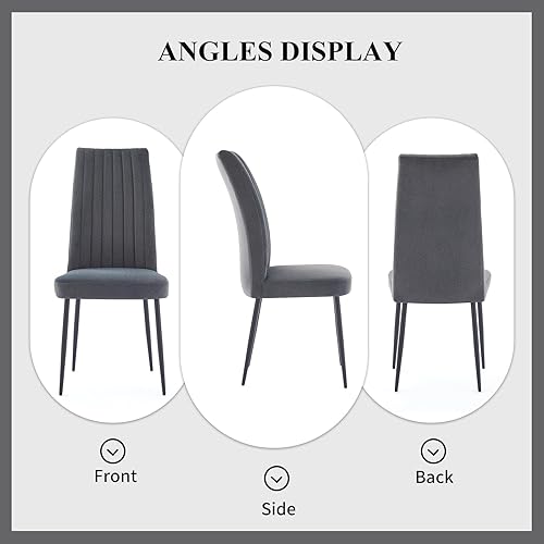 Miniatura 6 de Juego de 2 sillas de comedor, sillas de cocina tapizadas de terciopelo con pie ajustable, sillas de comedor copetudas con patas de metal, silla