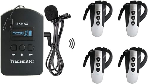 EXMAX Sistema de guía turístico inalámbrico de audio profesional de 2.4 GHz, 9999 canales, sistema de traducción de iglesia para recepción VIP,
