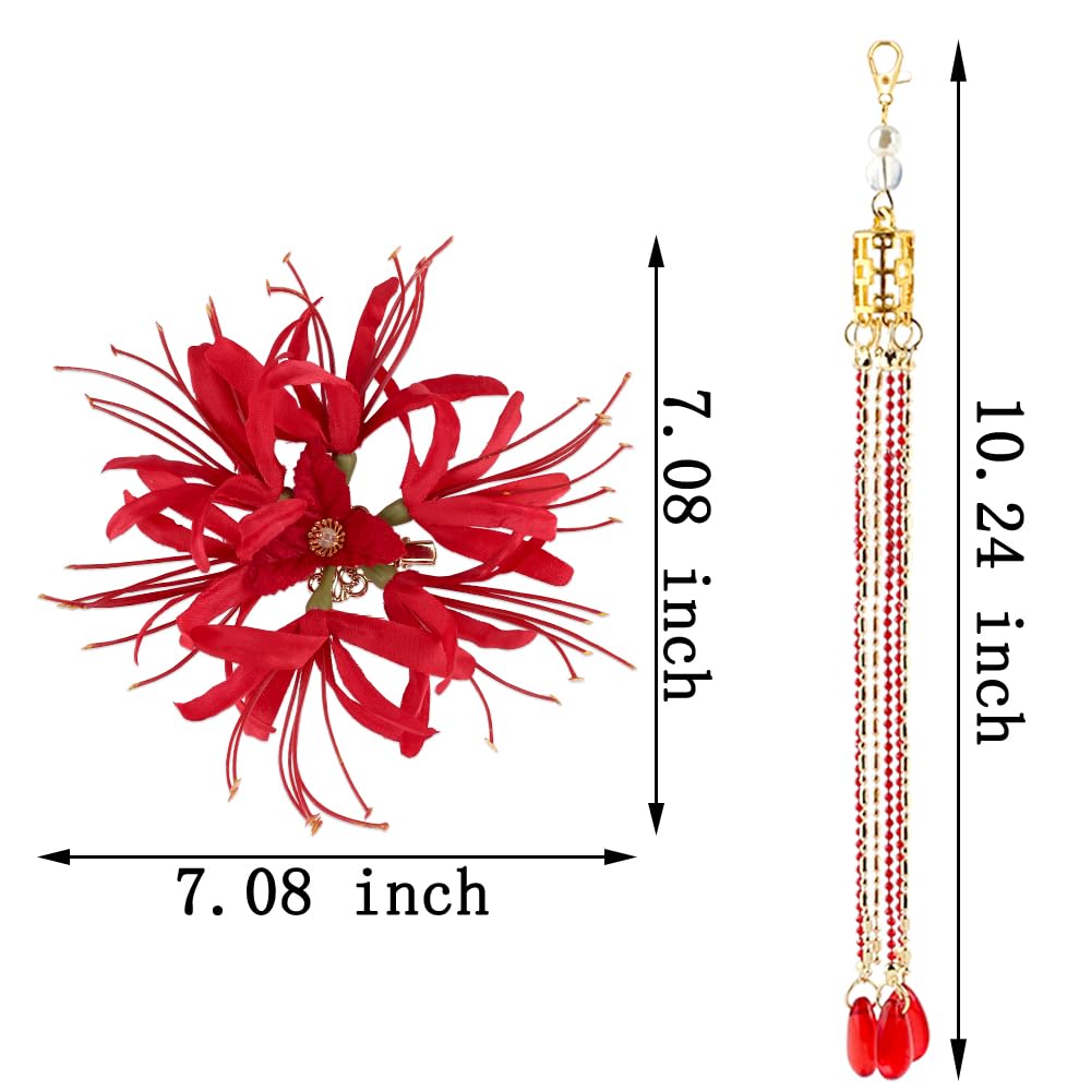 Red Spider Lily Flower Hair Clips for Women Tassel Flower Clips for Hair Accessories Lycoris Radiata Floral Hairclip Duckbill Clip Cute Decorative Barrettes for Women Side Hairclips