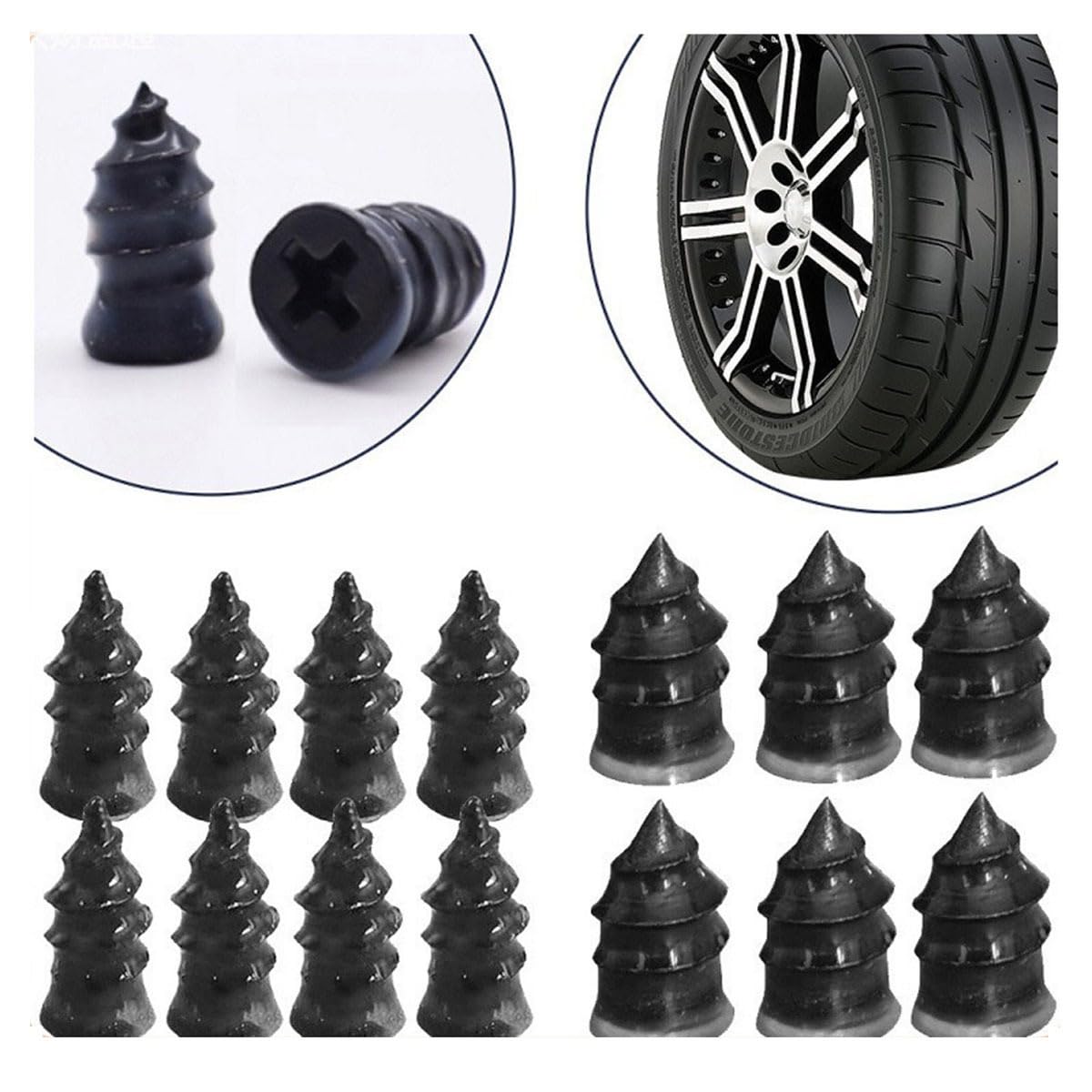 Kit Riparazione Pneumatici 5–100pz, Vite Ripara Gomme Tubeless per Auto Moto Bici, Kit Emergenza Foratura con Cacciavite, Piccolo Medio Grande(50large+50small+Yellow)