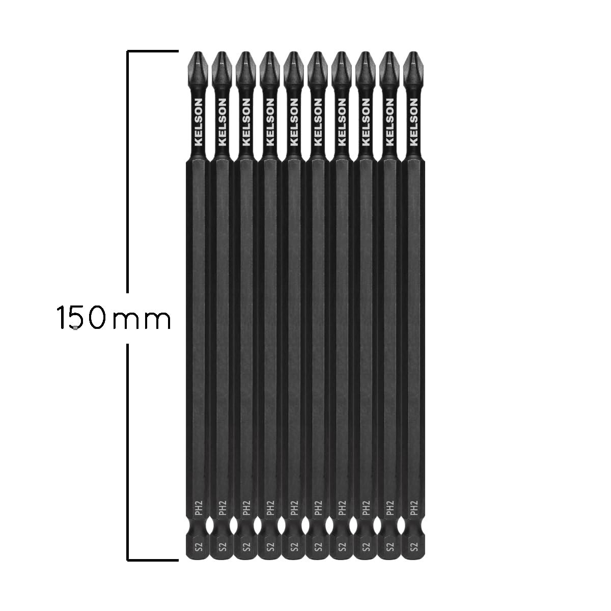 KELSON 10pcs PH2 150mm Phillips 2 Impact Rated Screwdriver Bits with Storage Case 1/4" Universal, Black - Image 4