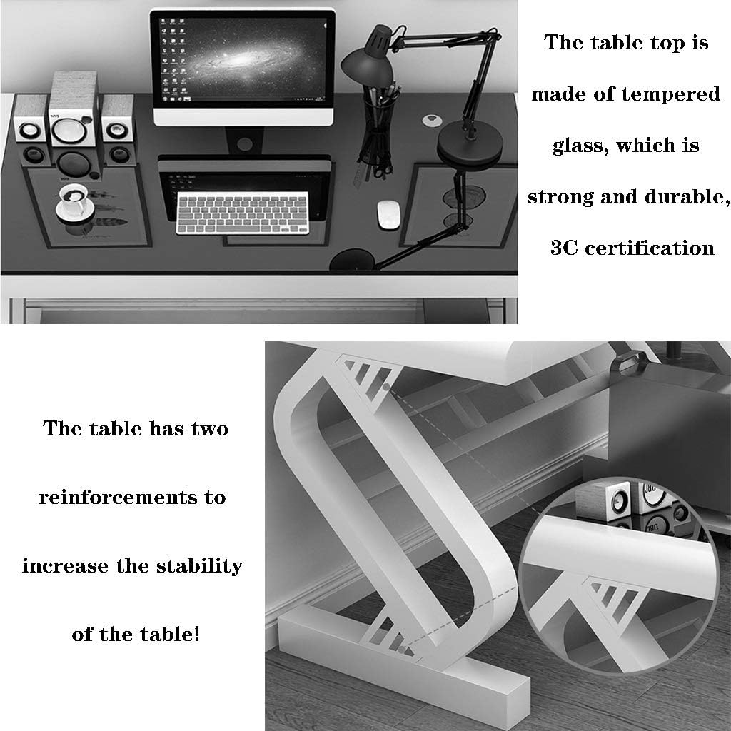 Desk Computer Table Modern Large Office Desk,Study Room Tempered Glass Desk, Bedroom Simple Writing Desk, Desktop Home Computer Desk, Easy to Install (Color : Pink, Size : 120 * 60 * 75cm)