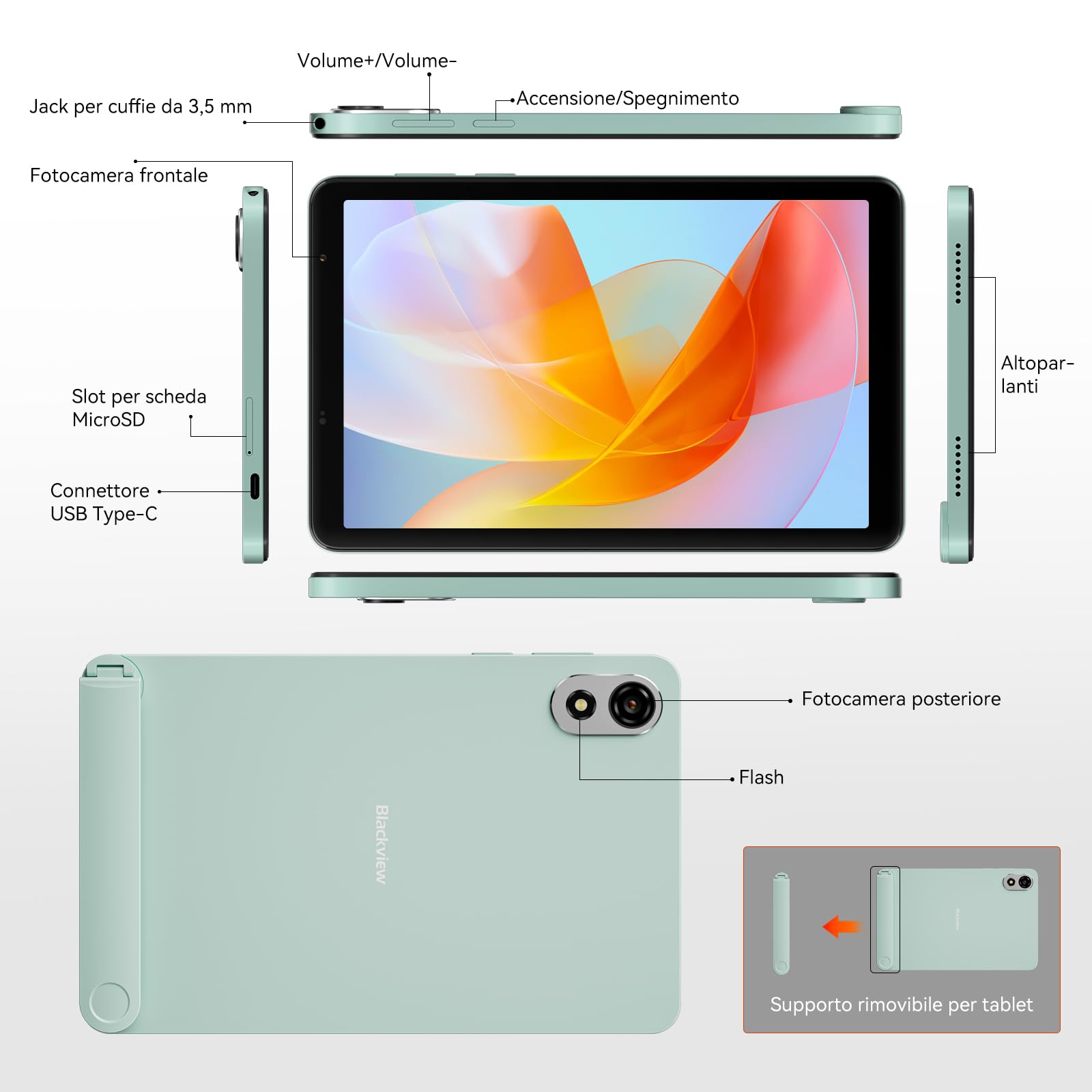 Blackview ZENO 1 8 pollici Tablet Android 15 90Hz 800x1280 - Ultra leggero&compatto Gaming, T615 8 core AI Chip, 18GB RAM+256GB ROM(2TB TF)/4G LTE+WiFi5G/Face ID/6000mAh/8MP+8MP/Widevine L1/BT5.2/GMS