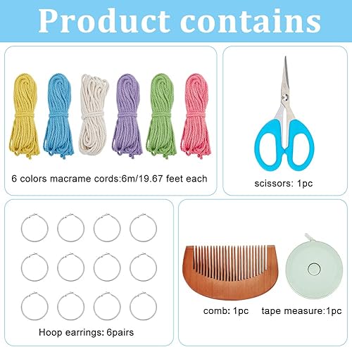 Miniatura 2 de FREEBLOSS Juego de 6 pares de aretes de macramé para mujeres y niñas, coloridos aretes de cordón de macramé con flecos bohemios con ganchos para