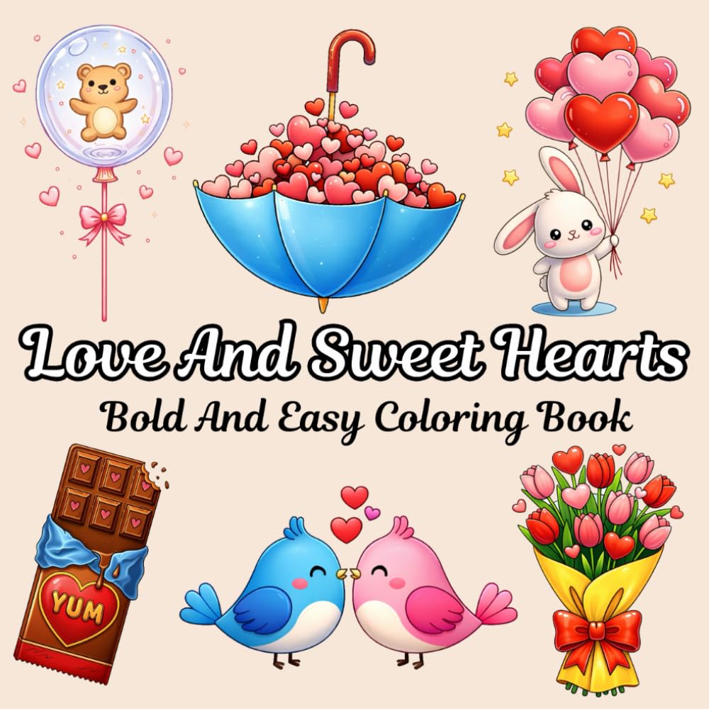 Love And Sweets Hearts: Bold And Easy Coloring Book Featuring Valentine's Day & Hygge-Inspired Designs: For All Ages