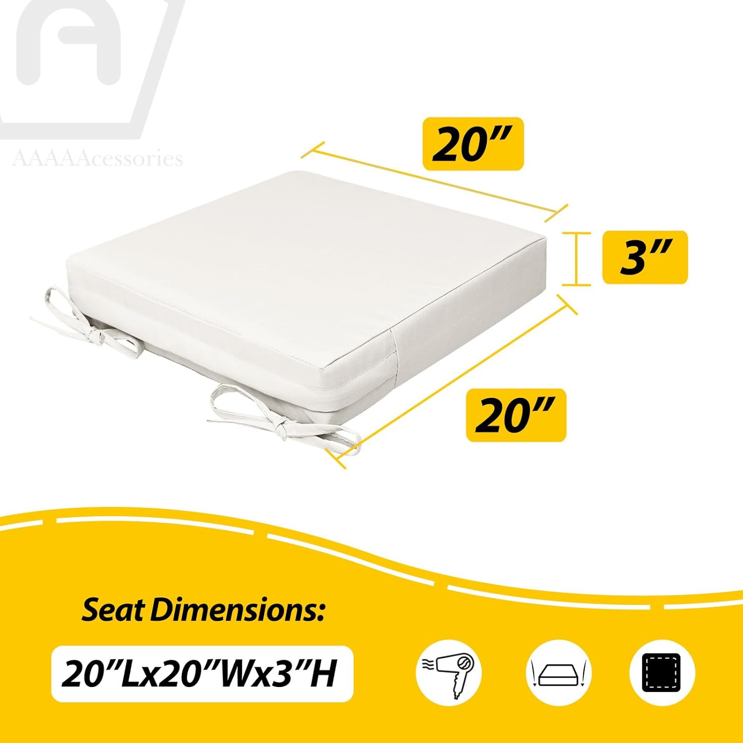 AAAAAcessories Outdoor Seat Cushions for Chairs, Waterproof, Fade-Resistant, 20" x 20" x 3", Patio Furniture Replacement Cushions, Set of 2, Creamy White