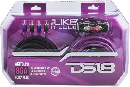 DS18 AKIT8.PU 8-GA Amplifier Installation Wiring Kit - Up to 840W Max, ANL Fuse Holder with 60A, Speaker & RCA Cables, CCA Amplifier Wiring Kit, Ultra Flex Wire, Amp Wire Kit 8 Gauge - Purple