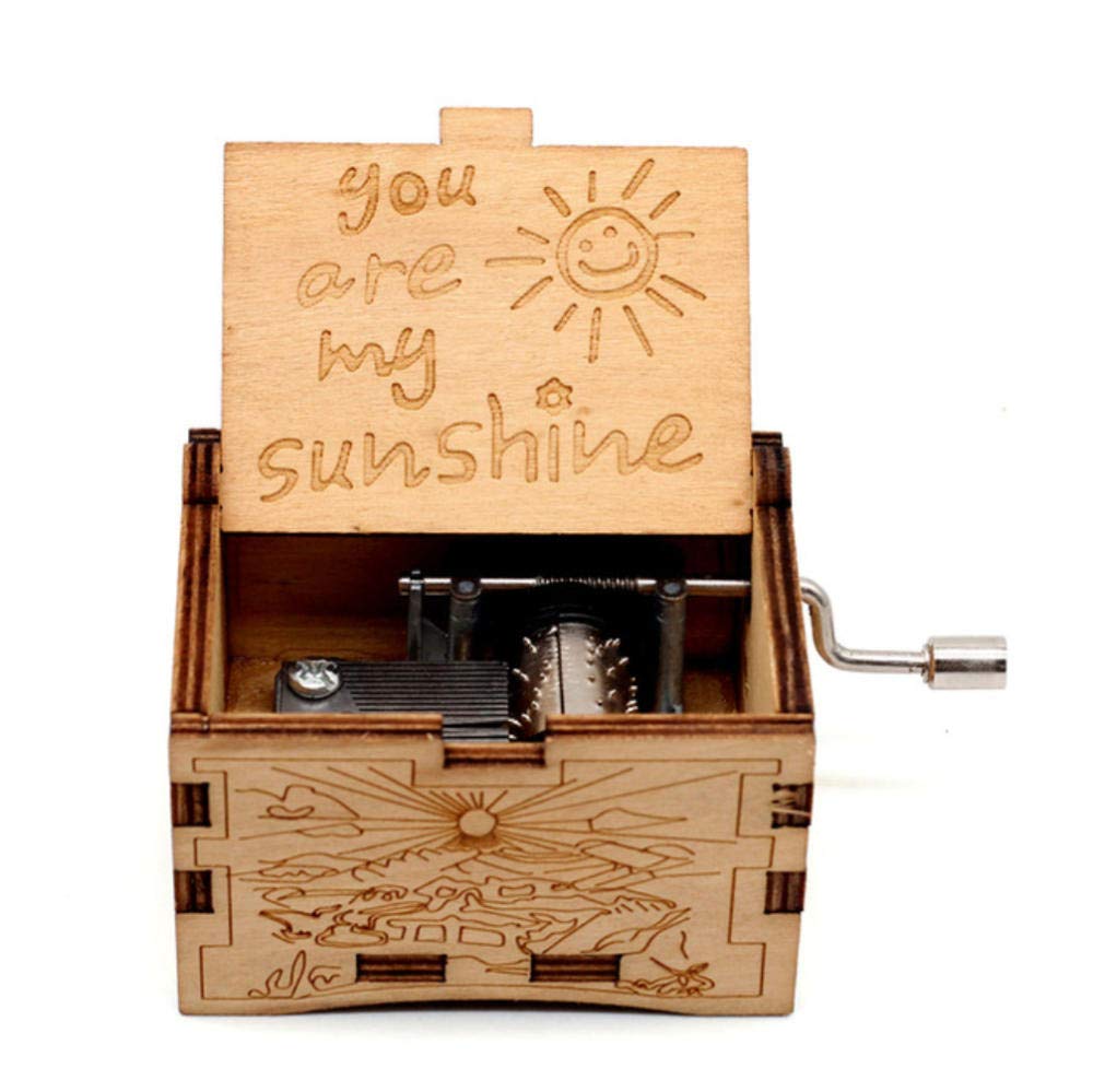 Antique Carved Hand Crank Wooden You Are My Sunshine Black Music Box Christmas Gift Valentine Gift Birthday Gift-You are my sun