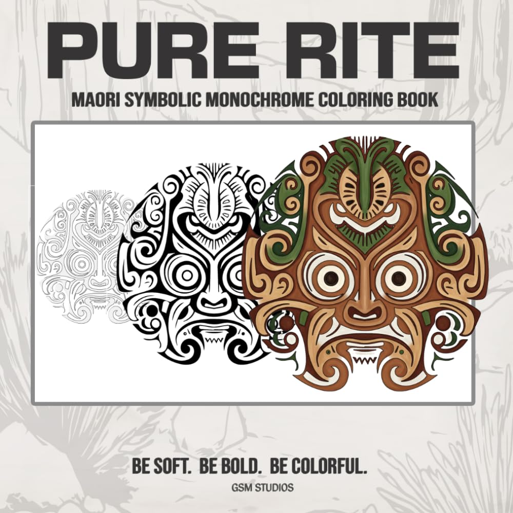 PURE RITE Maori Symbolic Monochrome Coloring Book: Bold to Color - Easy to Enjoy (GSM Studios Monochrome Coloring Book Collection)