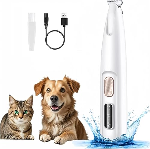 Dog Paw Trimmer Electric Dog Trimmer for Paws,Rechargeable Low Noise Waterproof Micro Precision Cordless Grooming Clipper with LED for Safe Pet