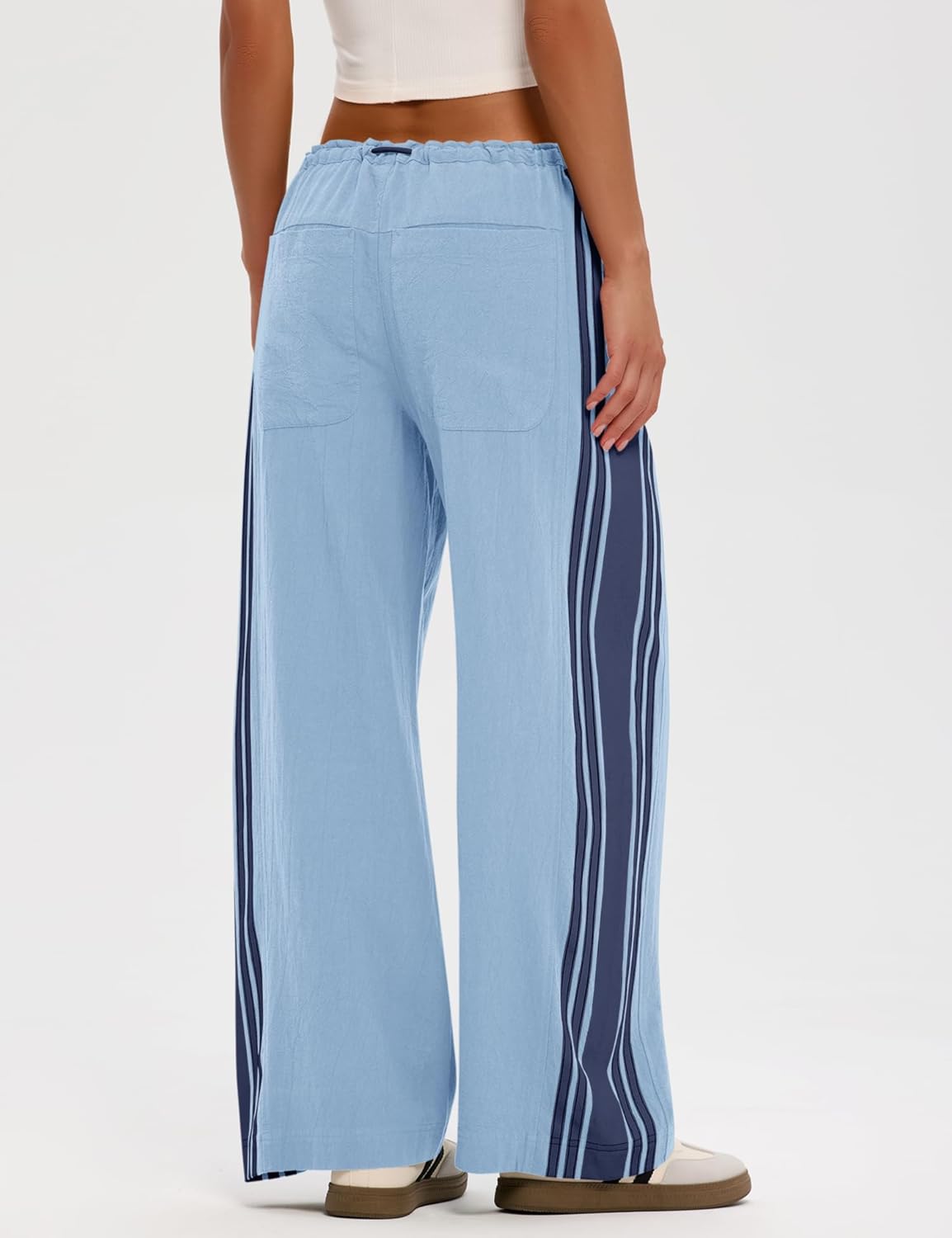 LOMON Pants for Women Wide Leg Side Striped Pants Drawstring Baggy Palazzo Work Trousers with Pockets - Image 5