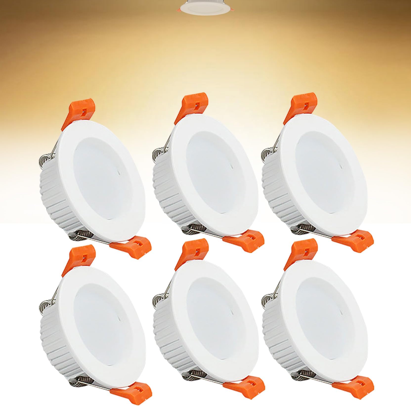 3W LED Recessed Ceiling Spotlights, 3000K Warm White Ultra Slim Panel Light, Cut Φ50-55mm, AC110-240V Round Downlights for Living Room Office, 6 Pack