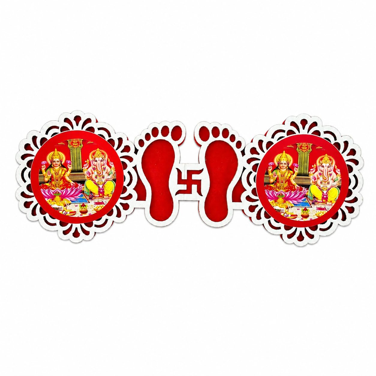 Lakshmi Charan Sticker with Lakshmi Ganesh Design | Self Adhesive Door & Wall Decoration | Auspicious Footprint Swastik Sticker for Home, Office, Temple Entrance | 20 x 8 cm-picture-10