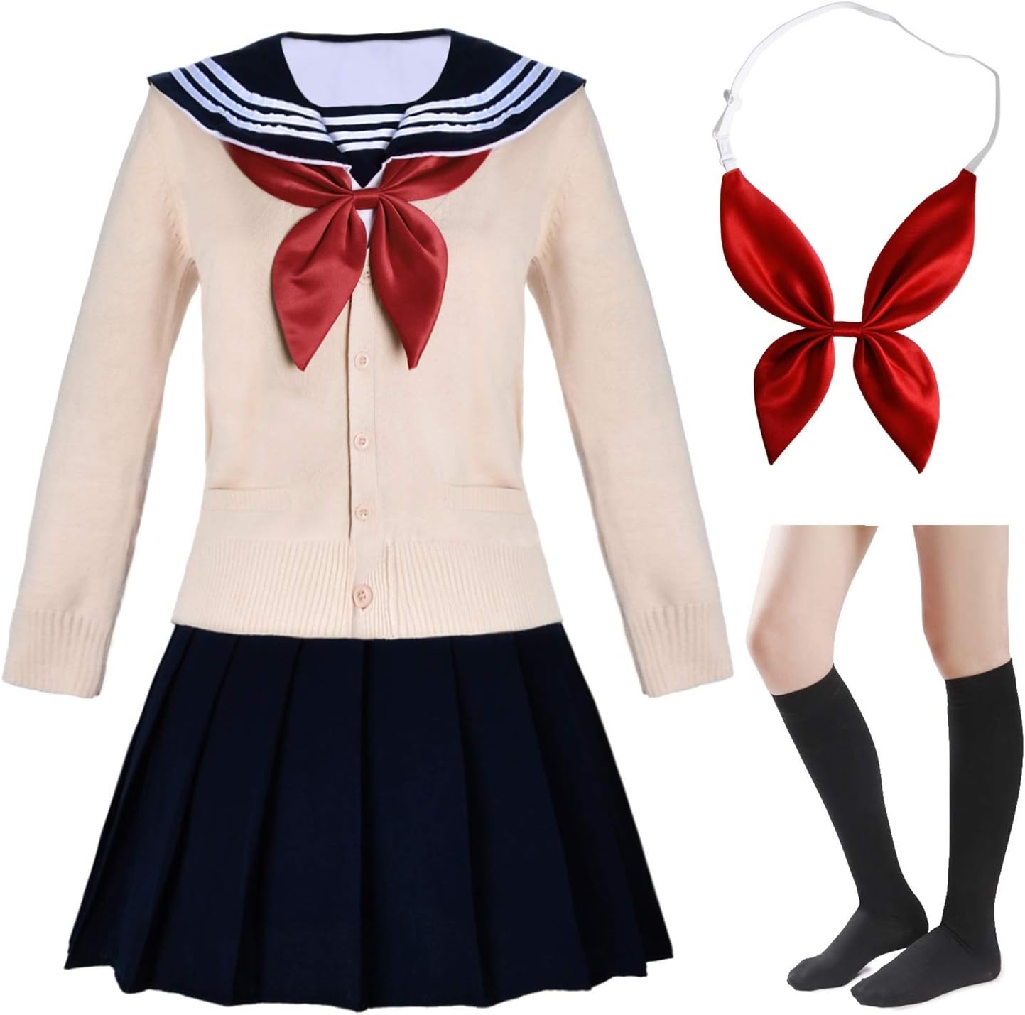 Japanese School Girls Short Sleeve Uniform Sailor Navy Blue Pleated Skirt Anime Cosplay Costumes with Socks Set