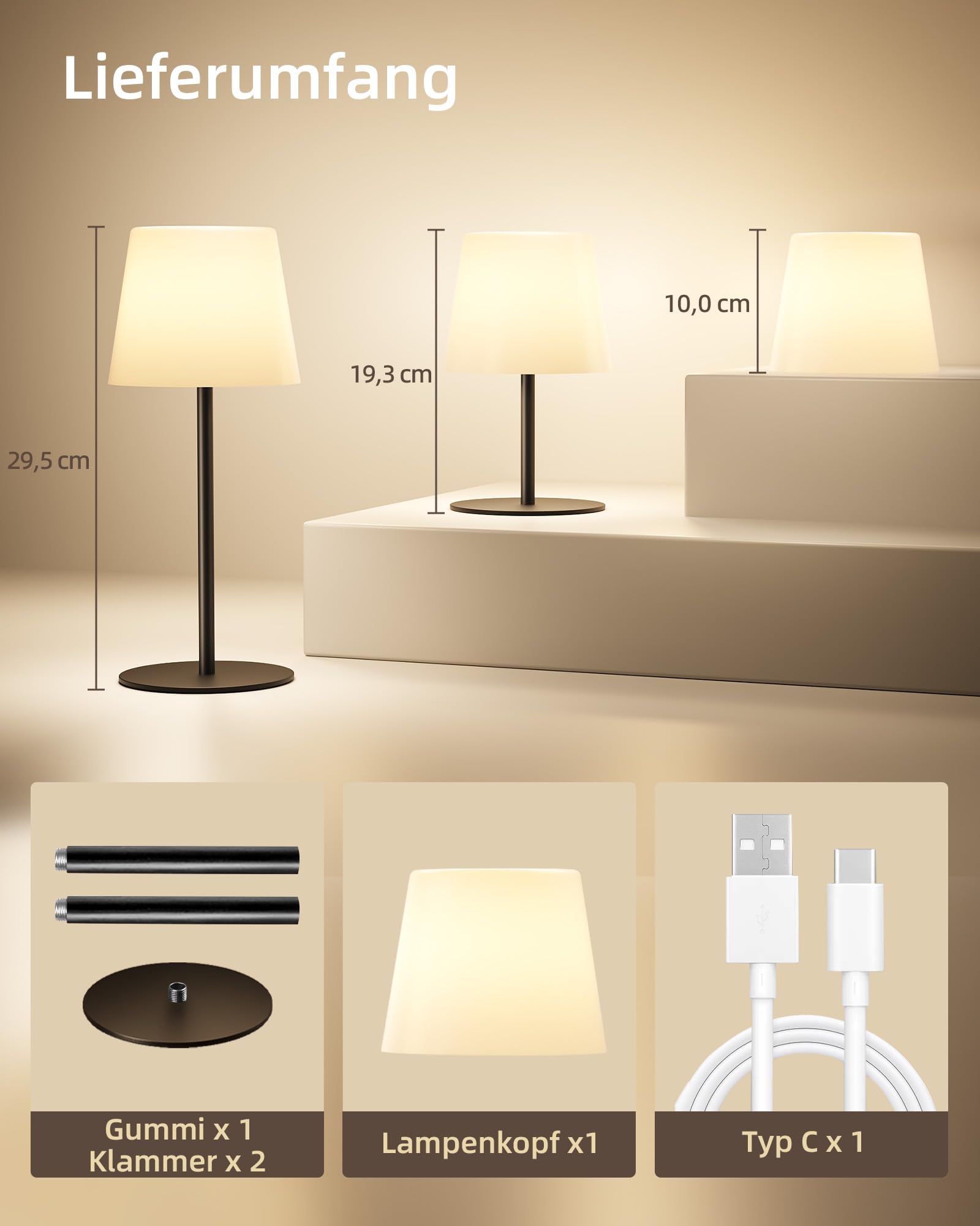 EZVALO Lampe de Chevet Sans Fil Tactile, Lampe de Table LED Rechargeable USB-C, Batterie 4500 mAh, Luminosité Réglable, 3 Couleurs, Lampe Portable pour Chambre, Salon, Extérieur (Noir, 1 Pièce)