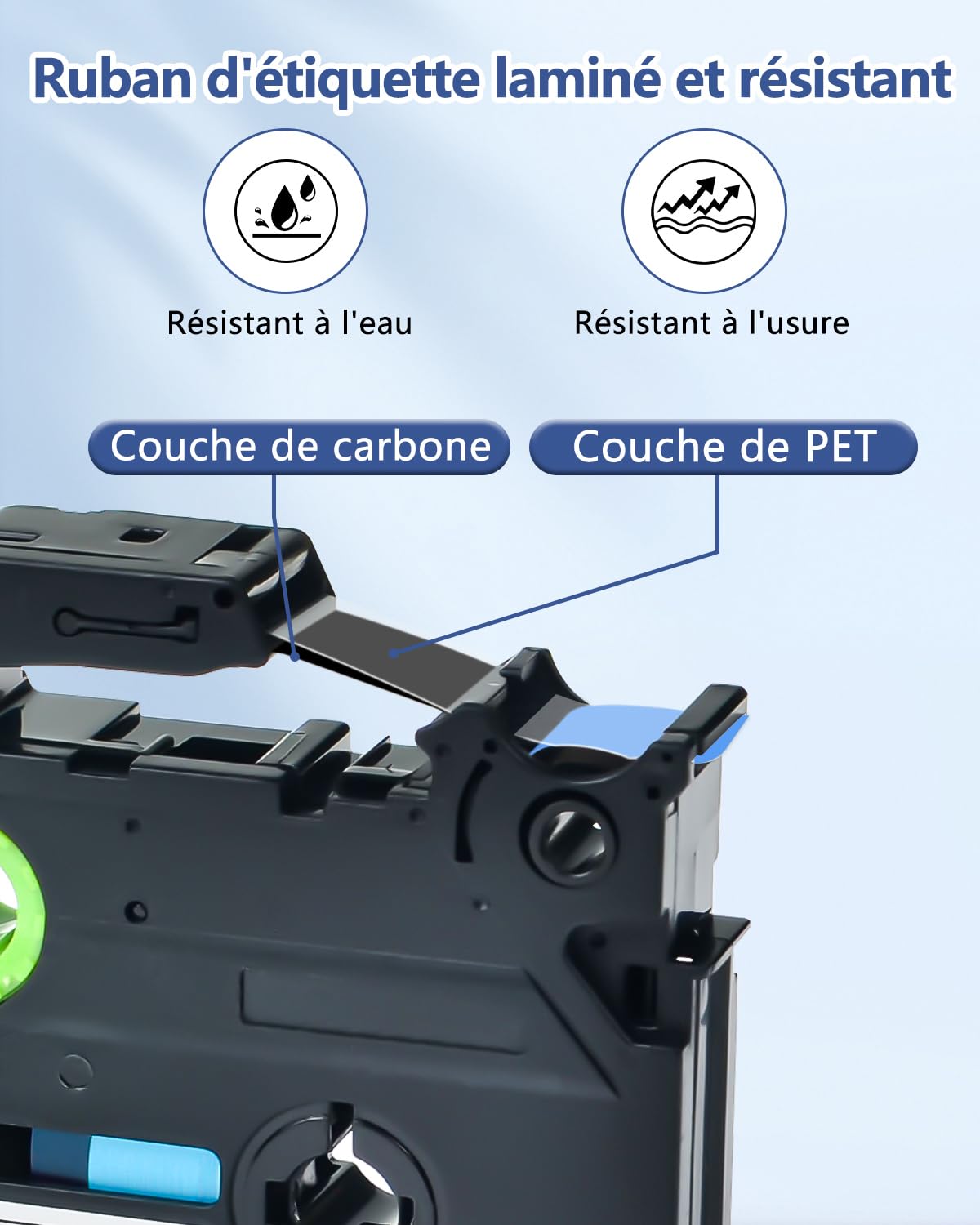 Cruxer Lot de 200 Compatible TZE-531 pour P-touch Noir sur Bleu 12 mm