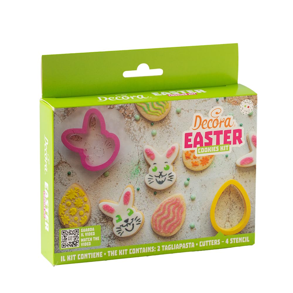 Decora 0255233 Easter Decorative Set, 2 Bunny and Egg Cutters and 4 Decorative Stencils Ideal for Creating Three-Dimensional Decorated Cookies, Made in Italy, Pack of 6