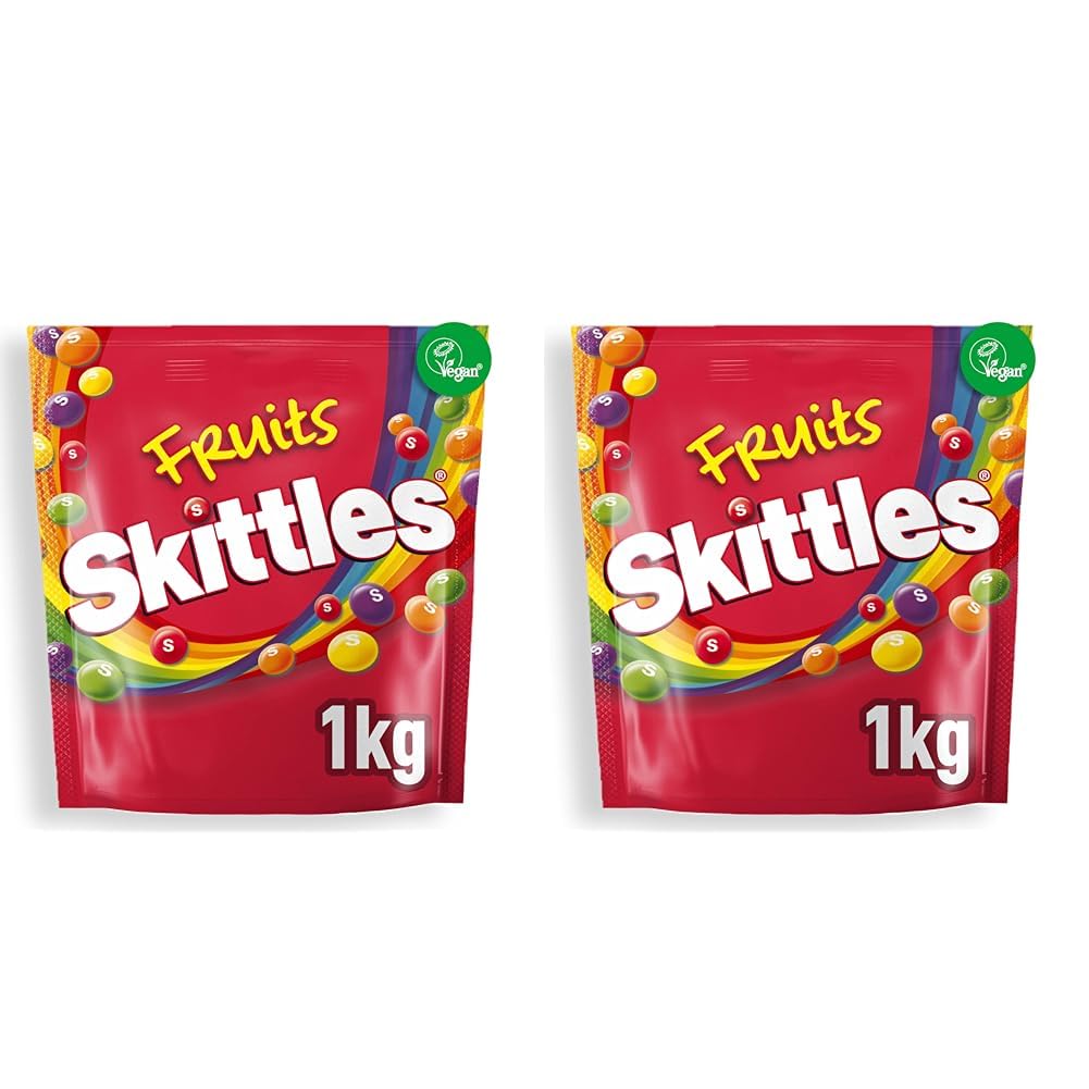 Skittles Vegan Sweets, Fruit Chewy Sweets, Bulk Sharing Bag, Sweets Gift, 1 kg (Pack of 2)
