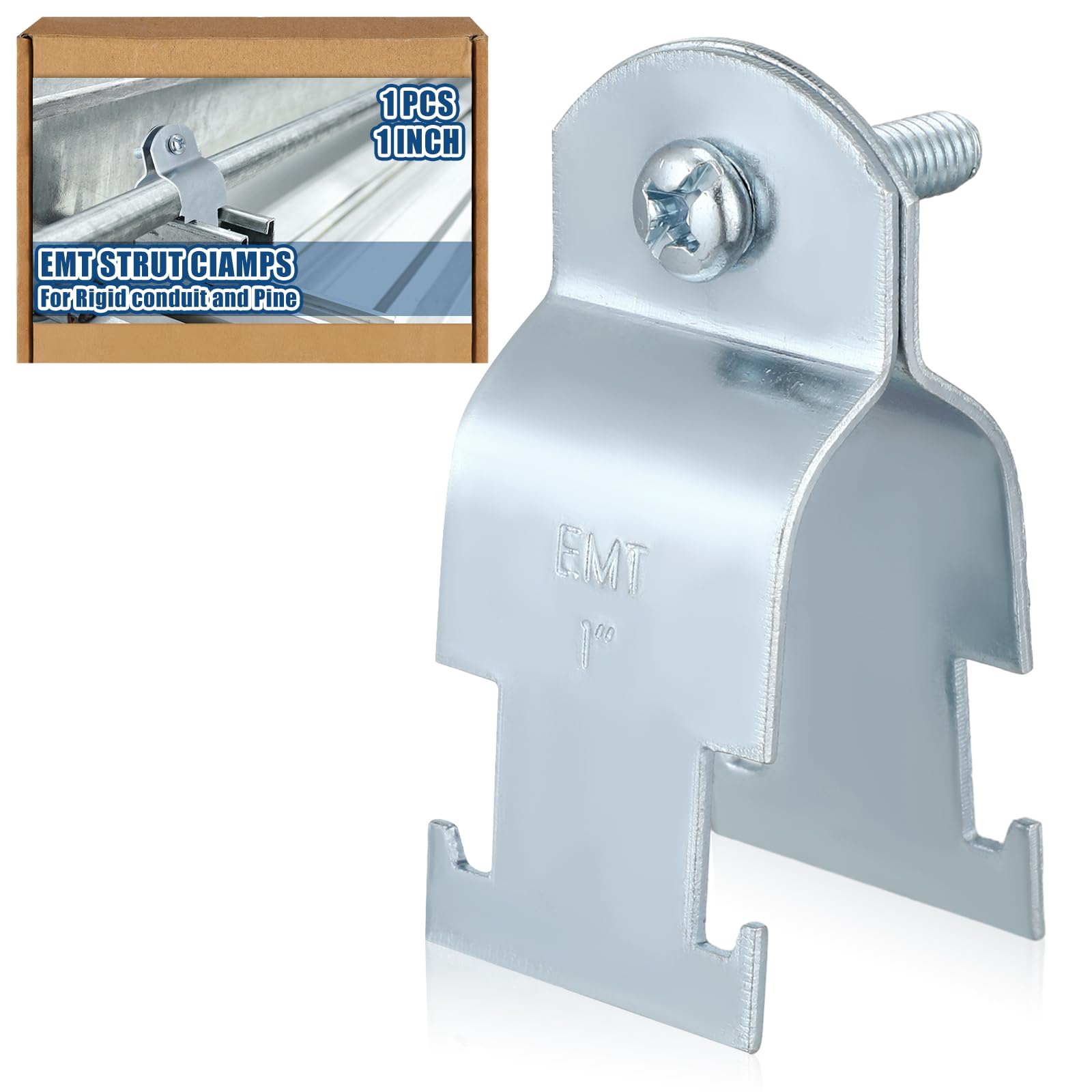 Landhoow Emt Pipe Universal Strut Clamps Strut Channel Accessory Electro Galvanized Conduit Clamp with Bolt and Nut, Rigid Pipe Tool(1 Inch,Silver,1 Pcs)