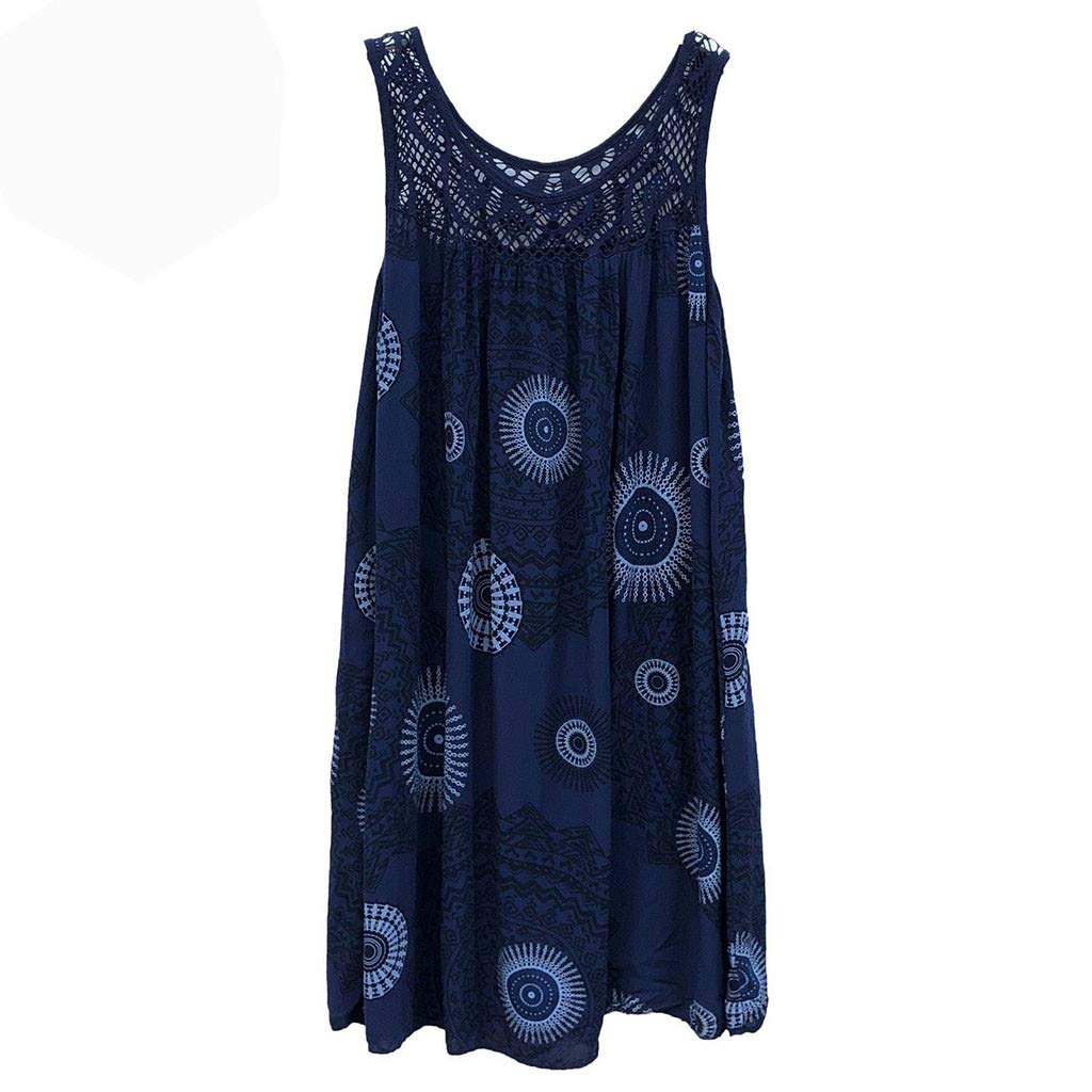 SHOBDW Mujer Vestidos Mujer Verano 2021 Nuevo SHOBDW Floral Vestidos Casual Cuello Redondo Sin Mangas Suelto Retro Elegante Vestidos de Fiesta Mujer Cortos Talla Grande