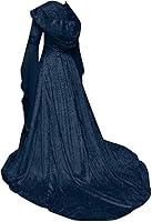 Vista 7 de Vestido gótico para mujer con capucha medieval, traje con corsé, renacentista, vestido victoriano Disfraz de feria renacentista azul para mujer