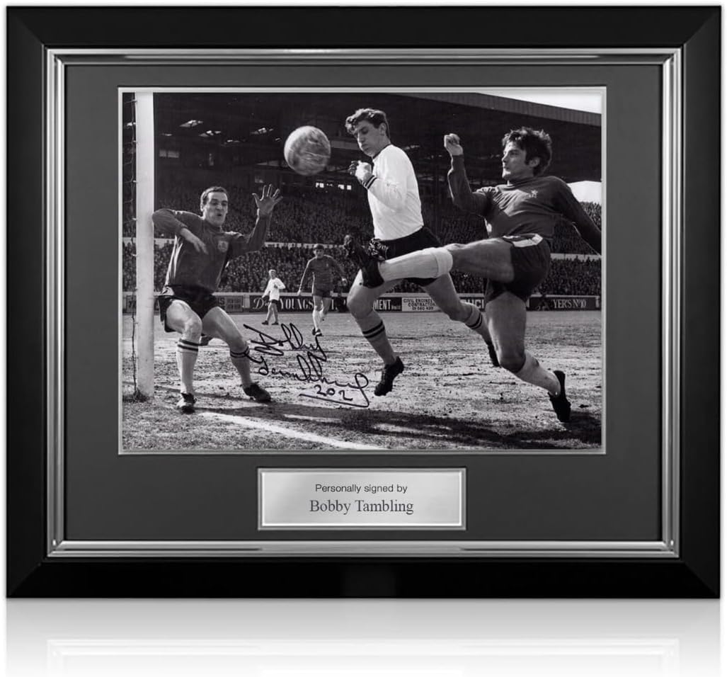 Bobby Tambling Signed Chelsea Soccer Photo: 1969 Shot At Goal. Deluxe Frame