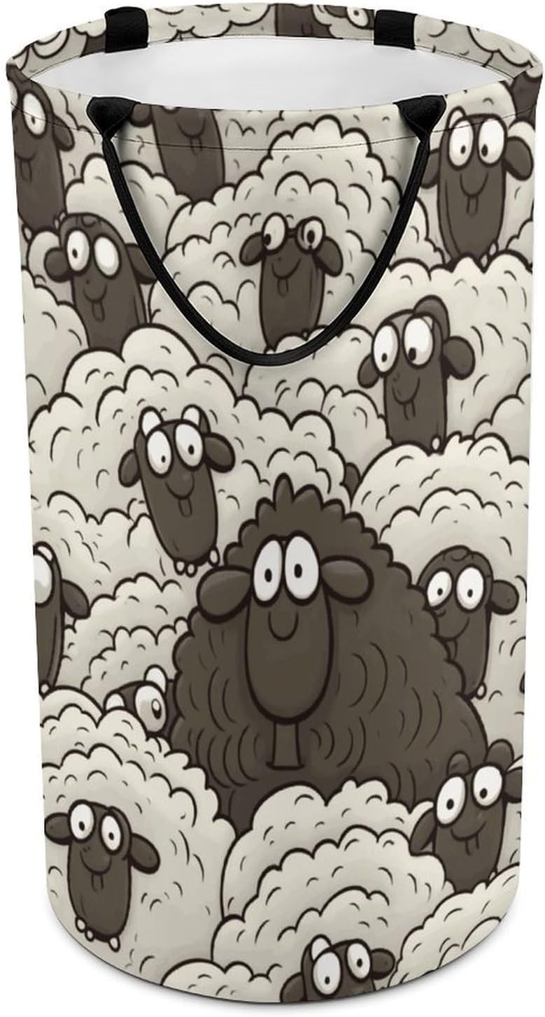 Cartoon Black White Sheep Laundry Hamper Large Capacity 15.7x27.2 Inch, Collapsible Dirty Clothes Basket with Handles, Foldable Storage Bin Laundry Basket for Bedroom Bathroom Dorm
