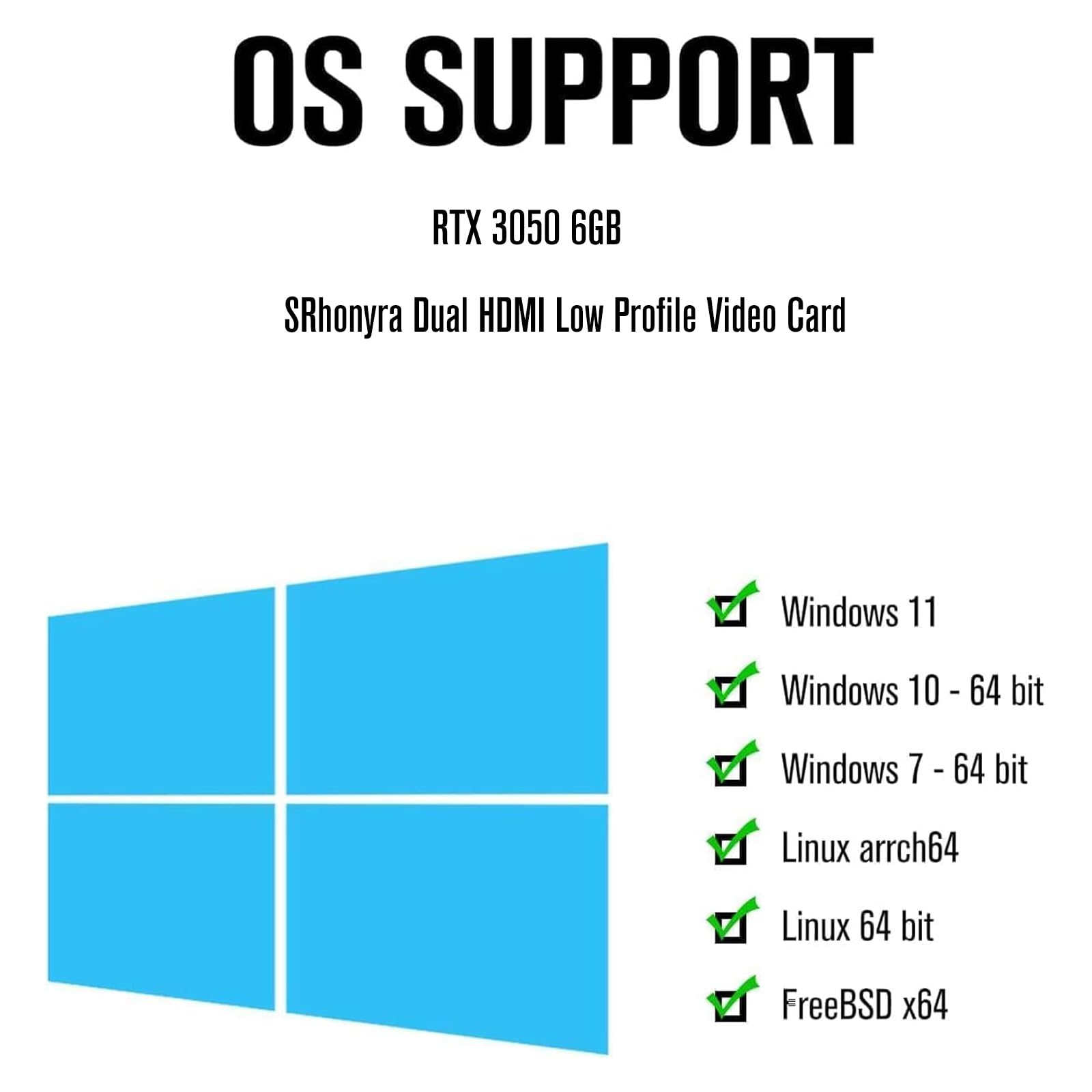 RTX 3050 - Scheda grafica GDDR6 a basso profilo, 96 bit, doppio supporto HDMI, configurazione con doppio monitor, alimentazione bus PCIe 4.0 x 16, design scheda video per case PC compatte