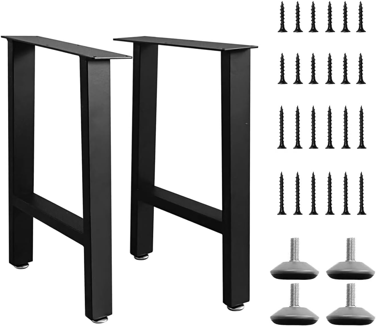 H Bench Legs 16 Inch Metal Coffee End Table Legs, Black Set of 2, 16" H x 11" W