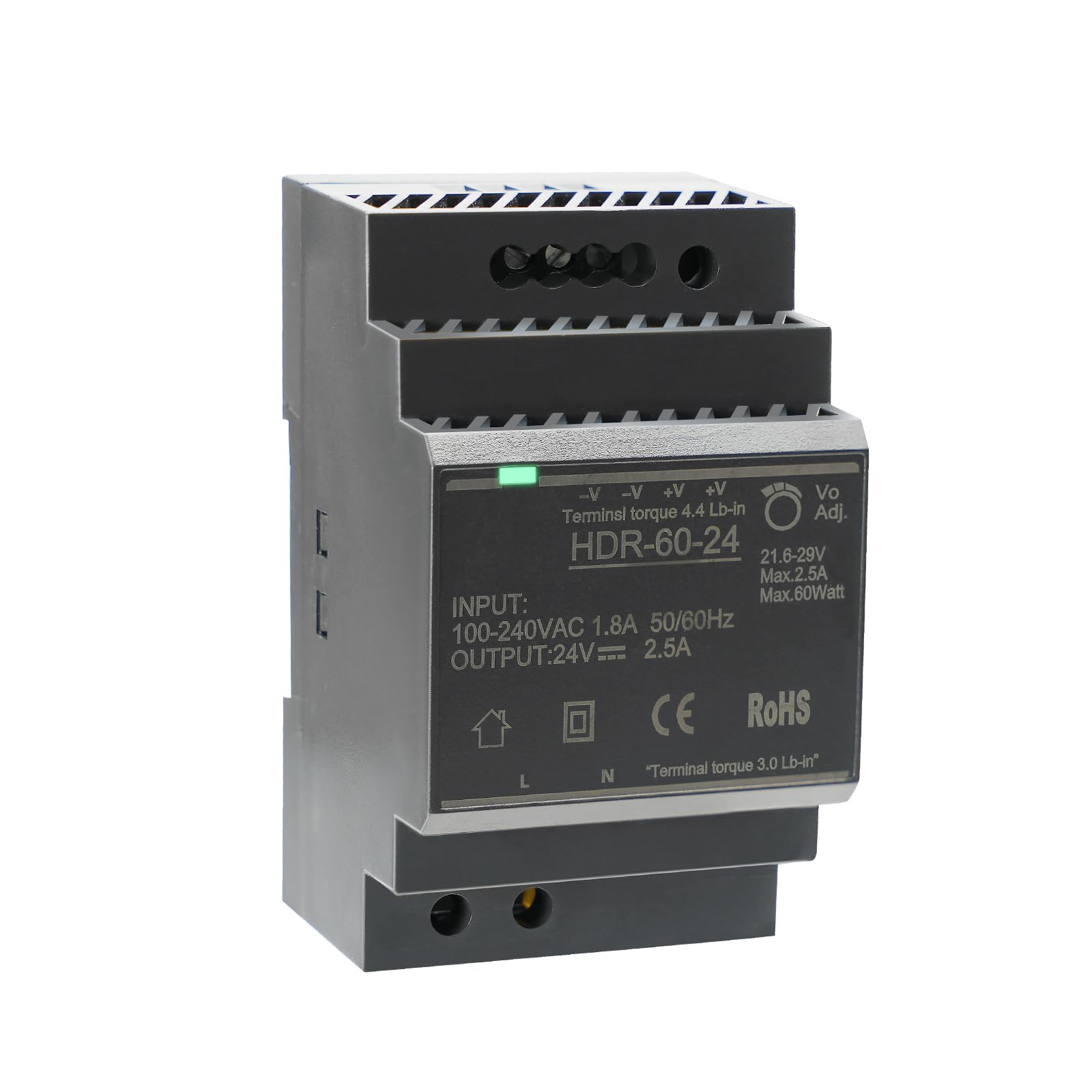 Fuente de Alimentación para el Montaje de Rayos de Sombra 24V 2.5A 60W Transformador de Red de Conmutación AC a CC para la Industria Iluminación y Automatización LED HDR-60-24
