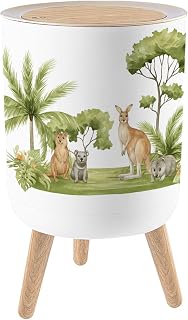 Trash Can with Lid Watercolor Australian nature animals Kangaroo quokka Tasmanian devil Small Garbage Can with Legs Waste Bin Press-Top Lid Wastebasket for Kitchen Bathroom Living Room 7L/1.8 Gallon