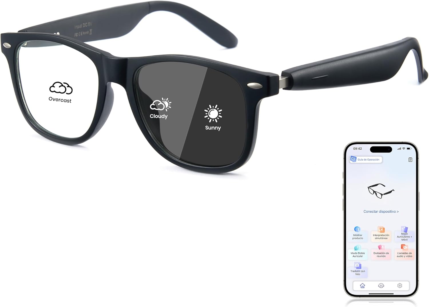 Cyxus AI Smart Photochromic Glasses, Meeting Transcription & Summaries 144 Language Translator 11h Playtime Voice Control HD Calls Business Travel AI8284