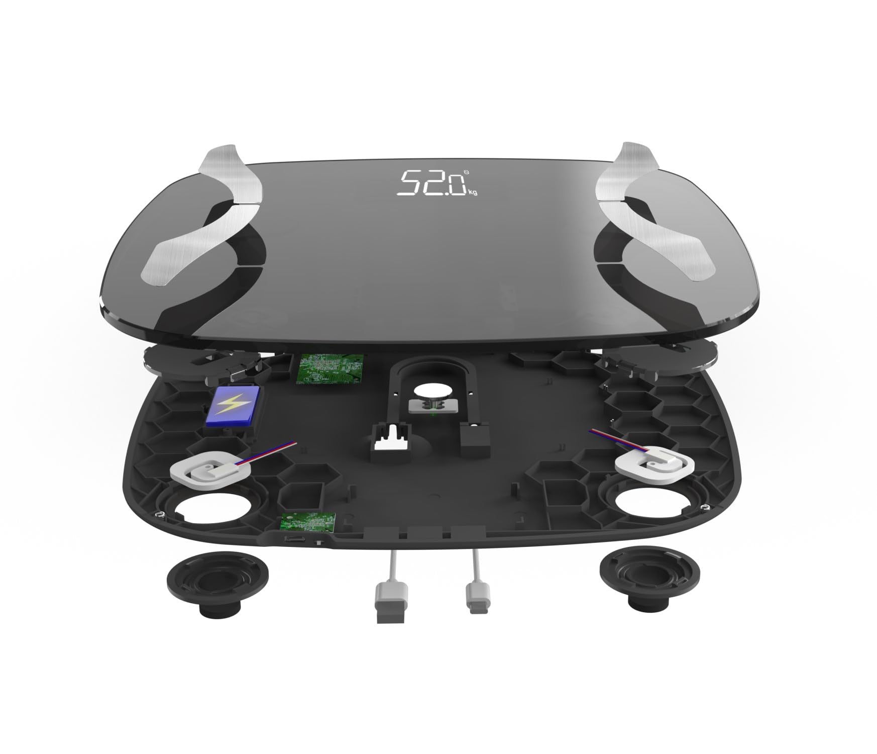 LITTLE BALANCE 8651 Soft 4 USB-R, Impédancemètre connecté sans pile, Rechargeable USB, Réparable, 180 kg, Noir