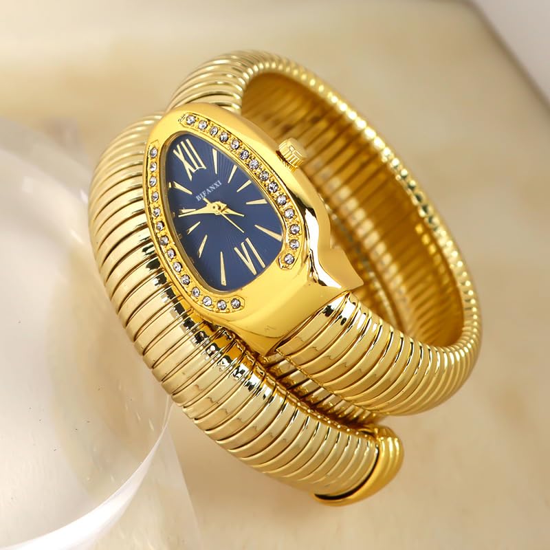 Image of Ladies Snake Bracelet Fashion Watch - Creative Quartz Design, Personality Oval Dial, 50m Waterproof