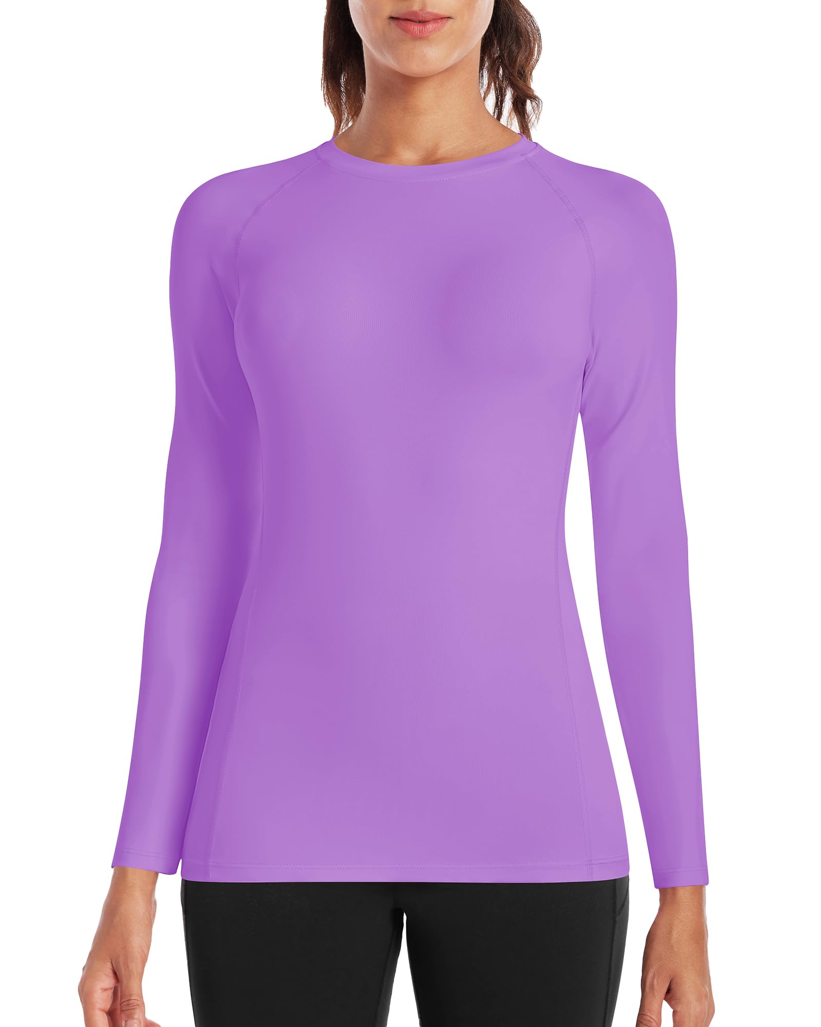 Runhit Sportshirt Damen Langarm Kompressionsshirt Schnelltrocknend Funktionsshirt Atmungsaktives Leichtes Laufshirt Slim Fit Sportoberteil für Fitness Workout Yoga Gym