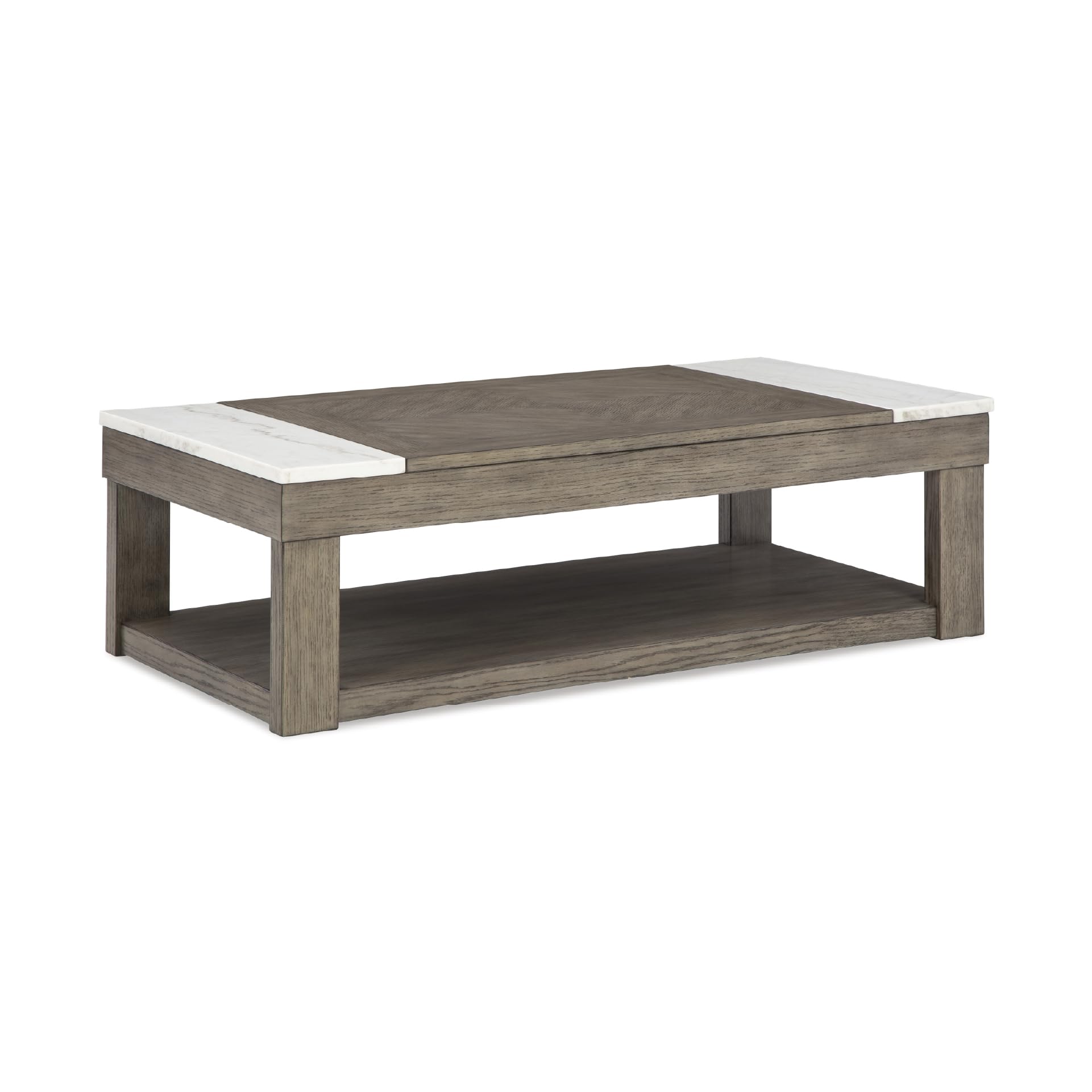 Signature Design by Ashley Loyaska Casual Lift-Top Coffee Table with 1 Lower Shelf Marble Accents and Casters Brown