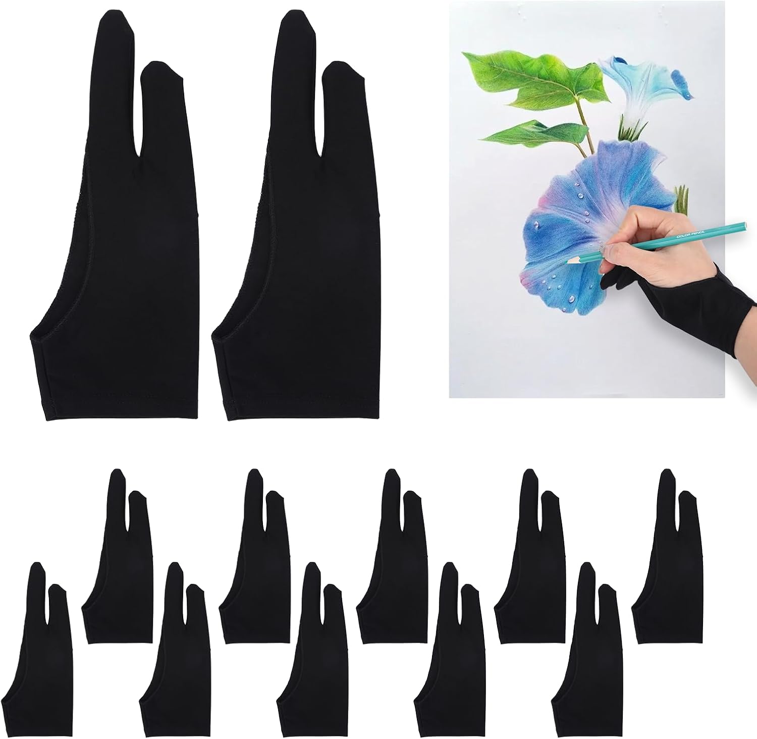 12 Pcs Artist Glove for Drawing Tablet, Drawing Glove Right Hand Left Hand for Digital Art Fingers Paper Sketching