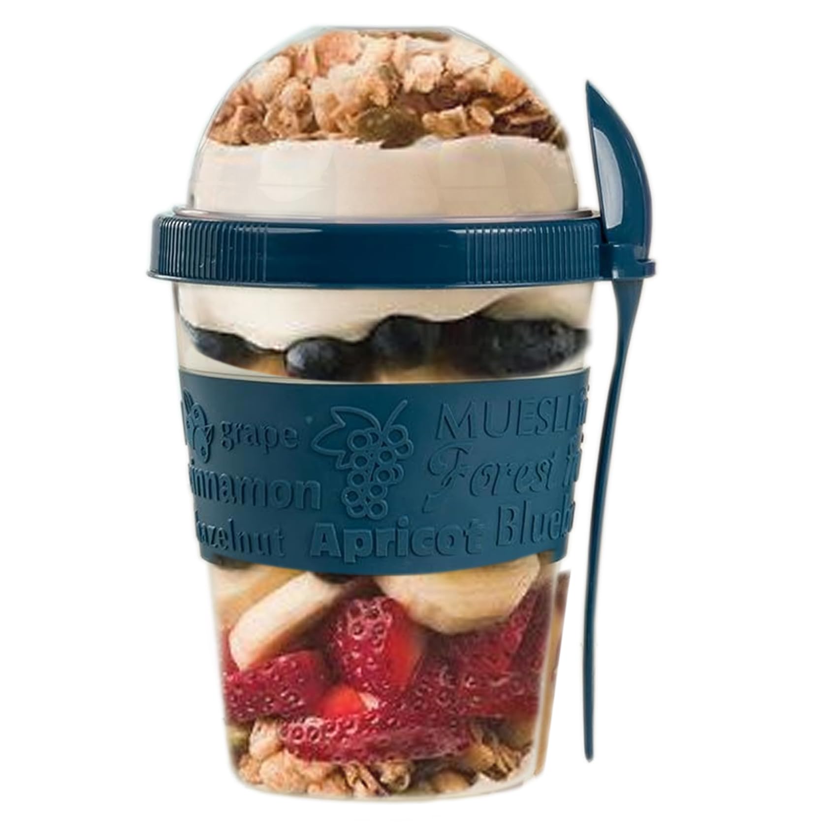 Suprano Reusable Yogurt Cups with Lid & Spoon 100% BPA Free Breakfast On the Go Cups with Topping Cereal 600ml Over Night Oats Container Smoothie Snack Jars (Blue Teal)