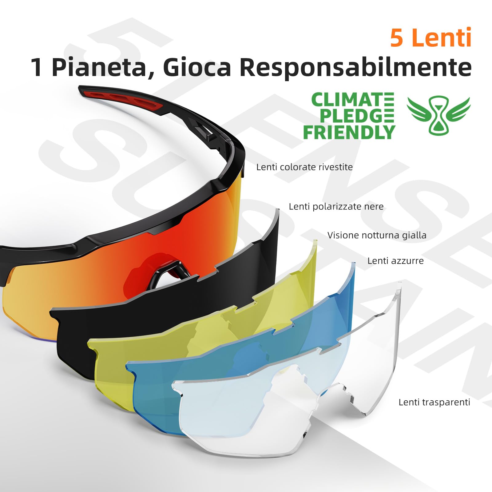 HAAYOT Occhiali da sole sportivi rapidi polarizzati occhiali da ciclismo da uomo e da donna, 5 lenti intercambiabili, protezione UV al 99%, occhiali leggeri TR90 per ciclismo, colore nero e rosso