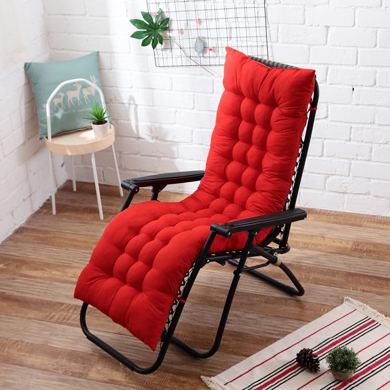 Hixingo Sun Lounger Cushion Replacement, Thick Garden Chair Cushions, Colour Bench Seat Pads with Anti-slip Straps, Rocking Chair Pad for Indoor Outdoor Garden Patio Beach (Red,170x48cm)