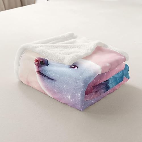 Miniatura 5 de Manta de oso polar, manta de vellón iceberg con luces árticas para decoración de dormitorio, manta supersuave con temática de animales salvajes